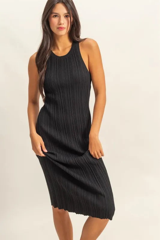 Ribbed Knit Bodycon Dress in Black
