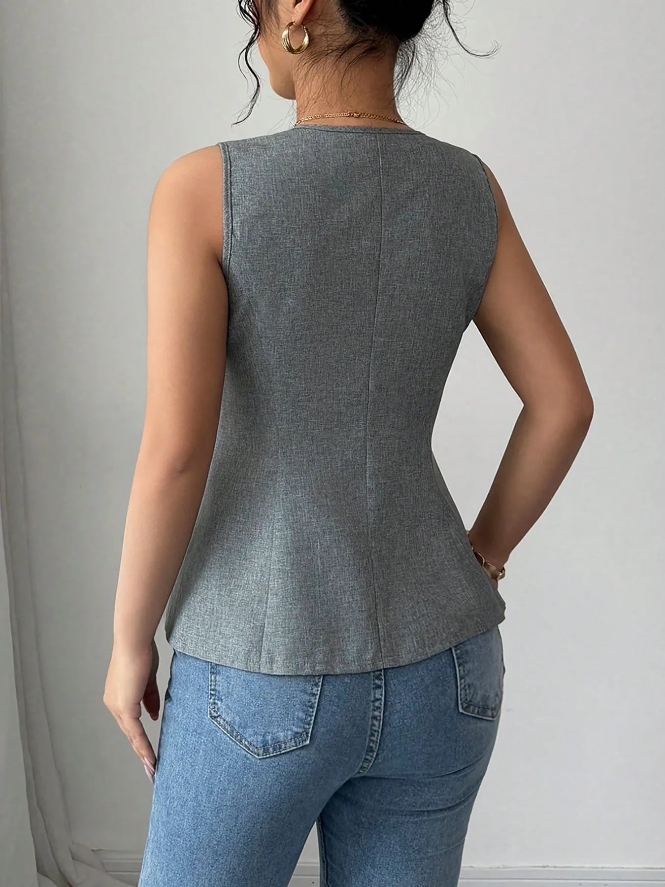 V-Neck Button Detail Tank Top - Fashorio