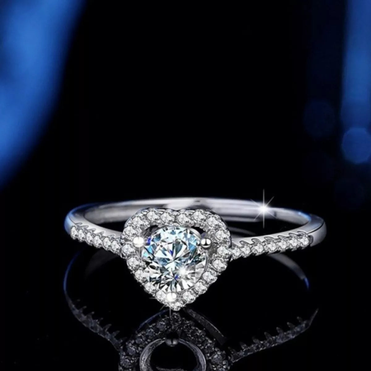 One carat heart moissanite sterling silver ring back view