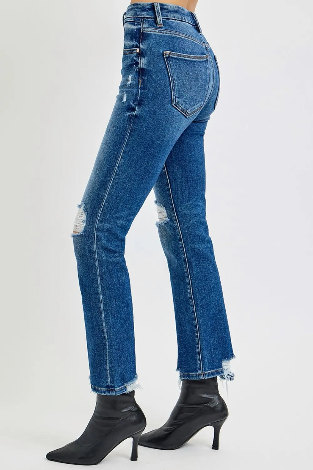RISEN Full Size High Rise Distressed Crop Straight Jeans - Fashorio