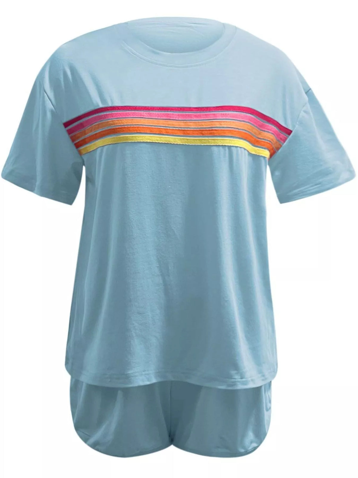 Rainbow striped top and shorts coordinated set