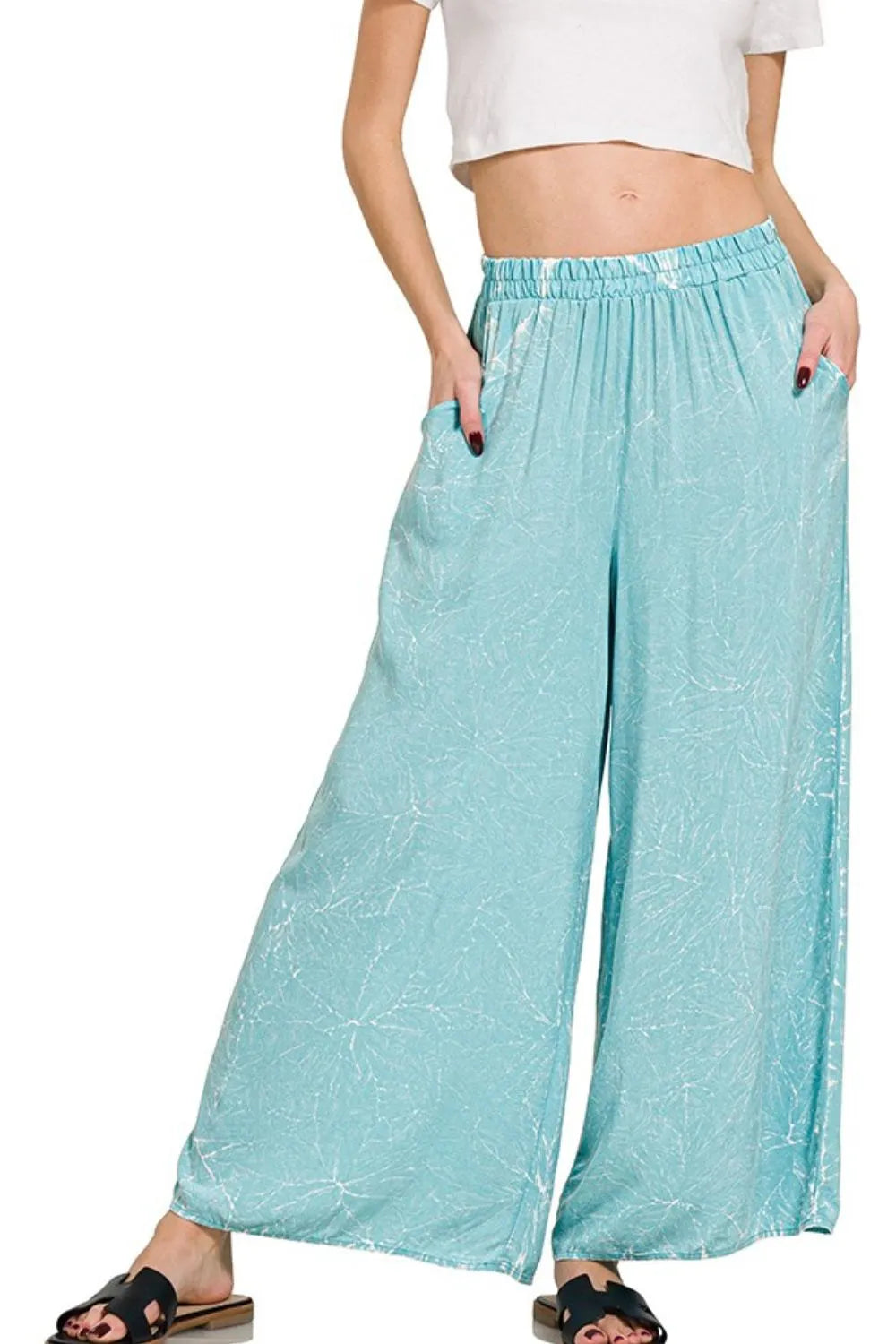 Zenana Woven Acid Crinkle Washed Cami & Pants 2 Piece Set - Fashorio