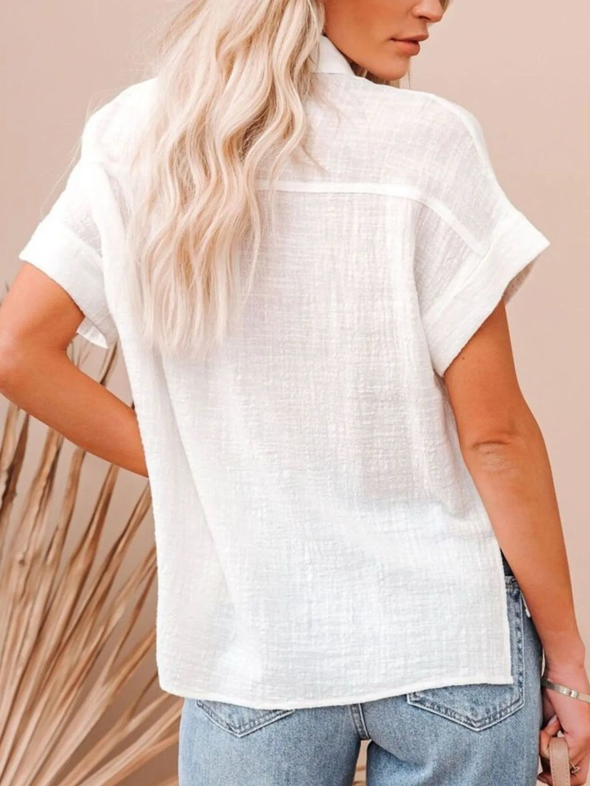 Cotton shirt showing button front and collar detail