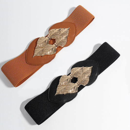 Alloy Leaf Buckle Elastic Belt - Fashorio
