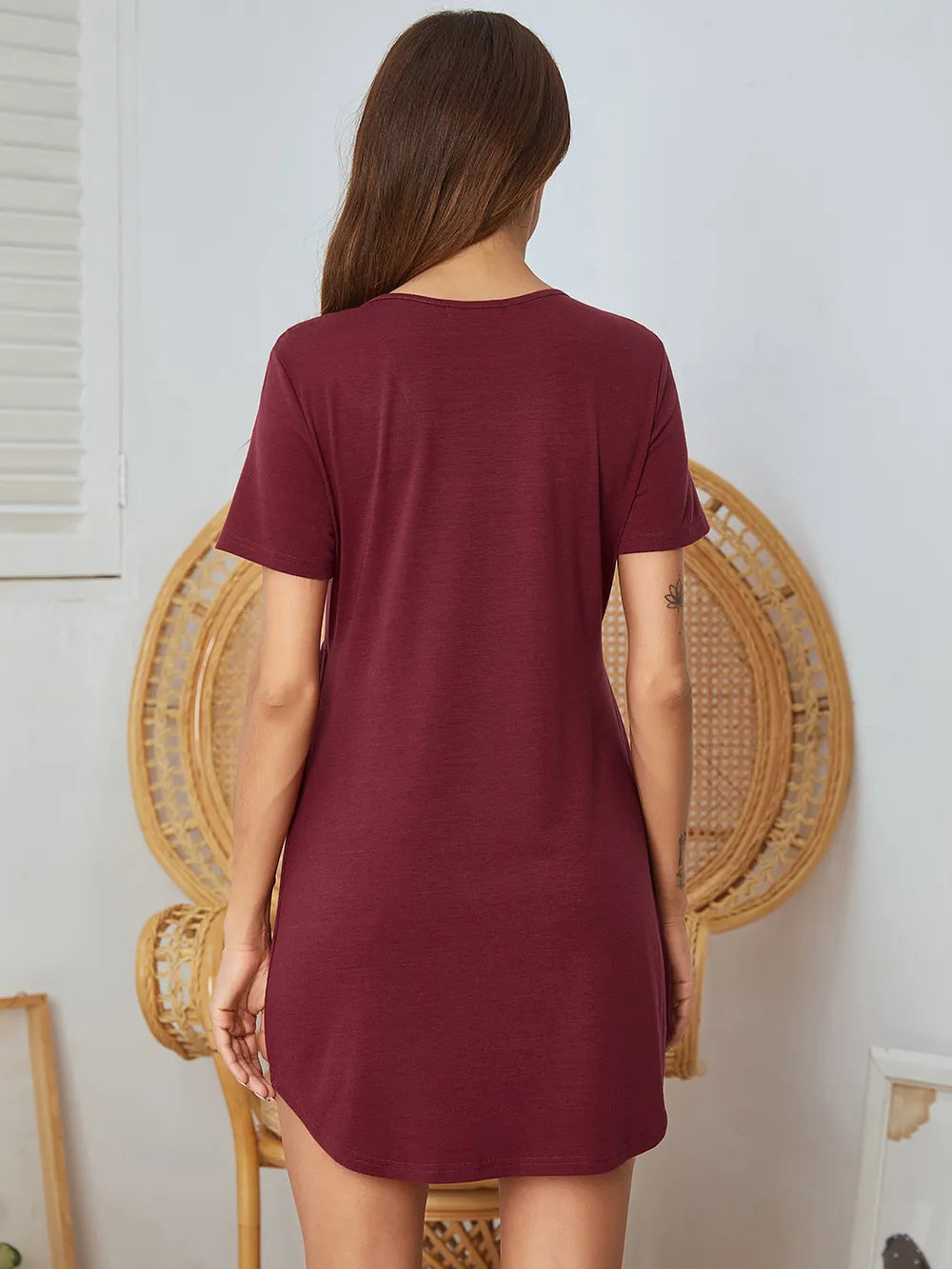 V-Neck Short Sleeve Lounge Dress - Fashorio