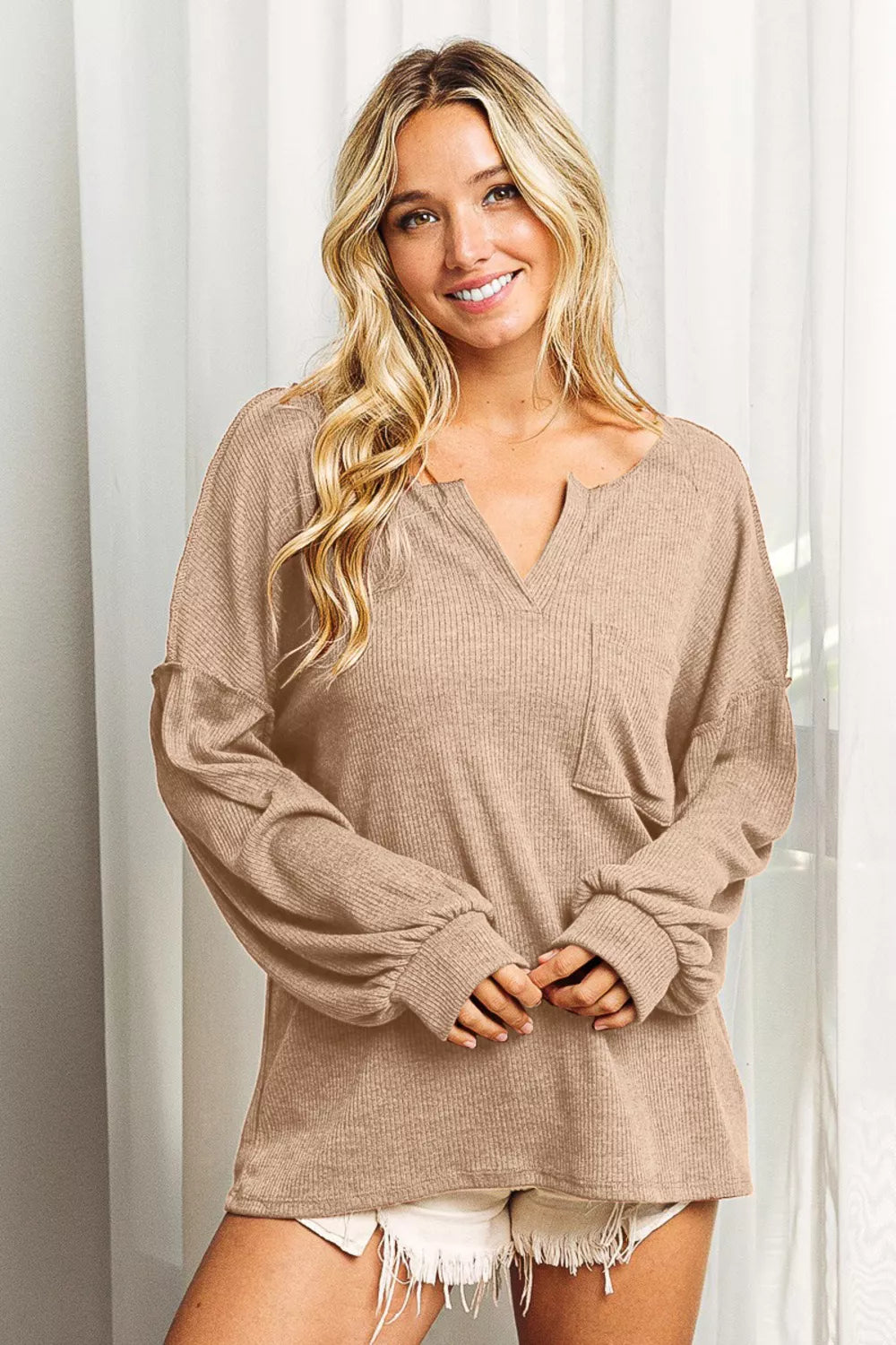 BiBi Exposed Seam Long Sleeve Top - Fashorio