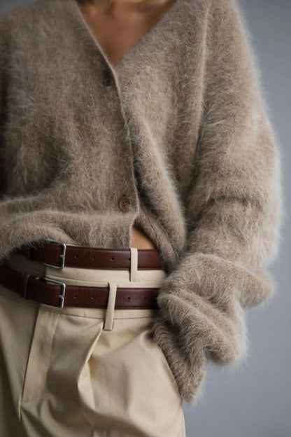 Fuzzy Button Down Long Sleeve Cardigan - Fashorio