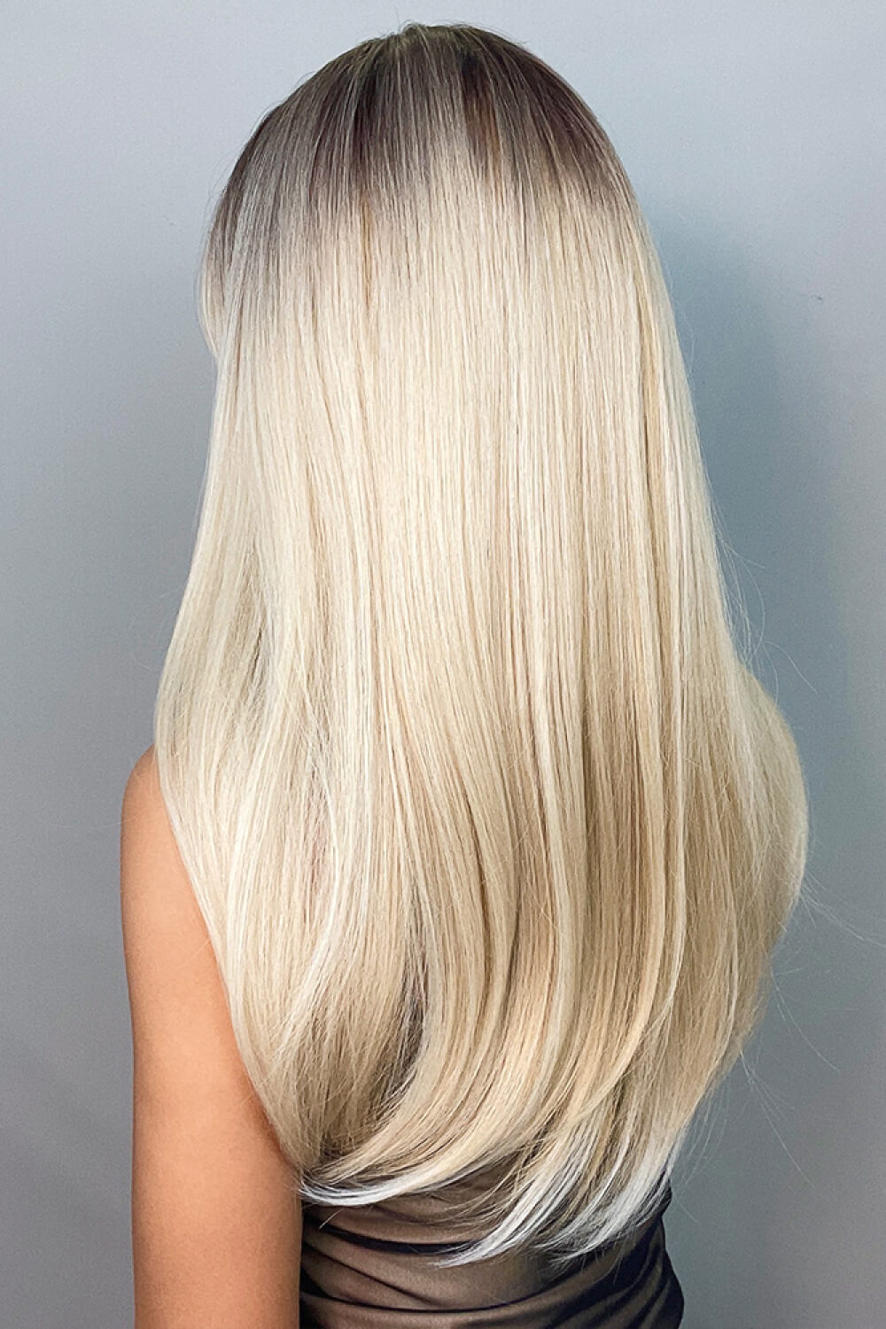 Long machine made wig side view