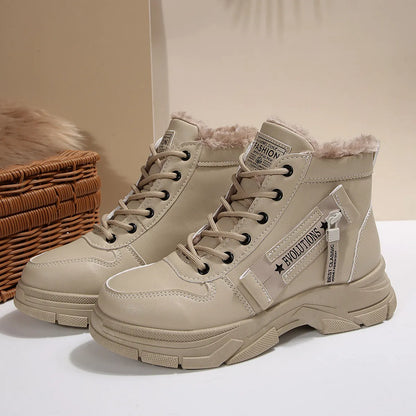 Premium Lace-Up Combat Boots with Fleece Line - Fashorio