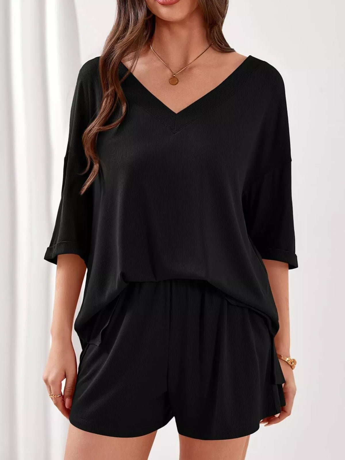 V Neck Top and Shorts Two Piece Set, view 22