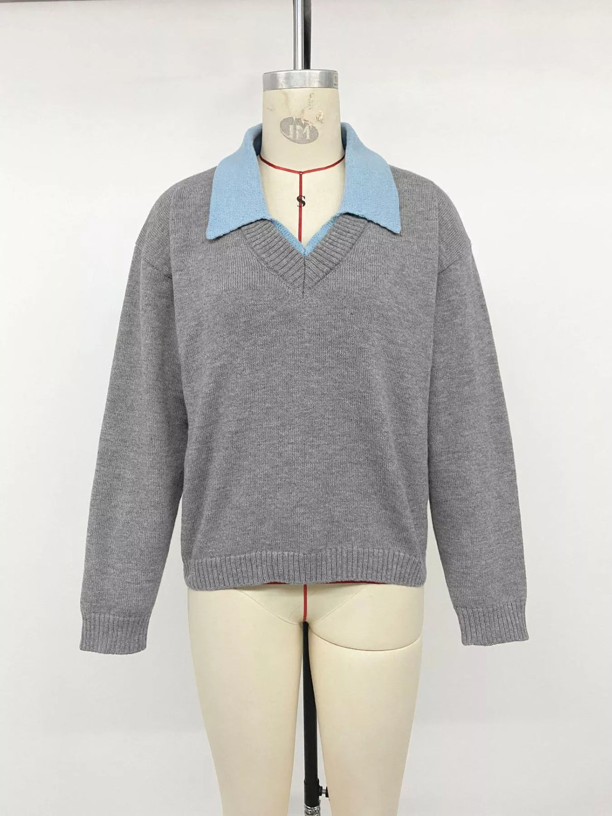 Contrast Collar Drop Shoulder Sweater view 9