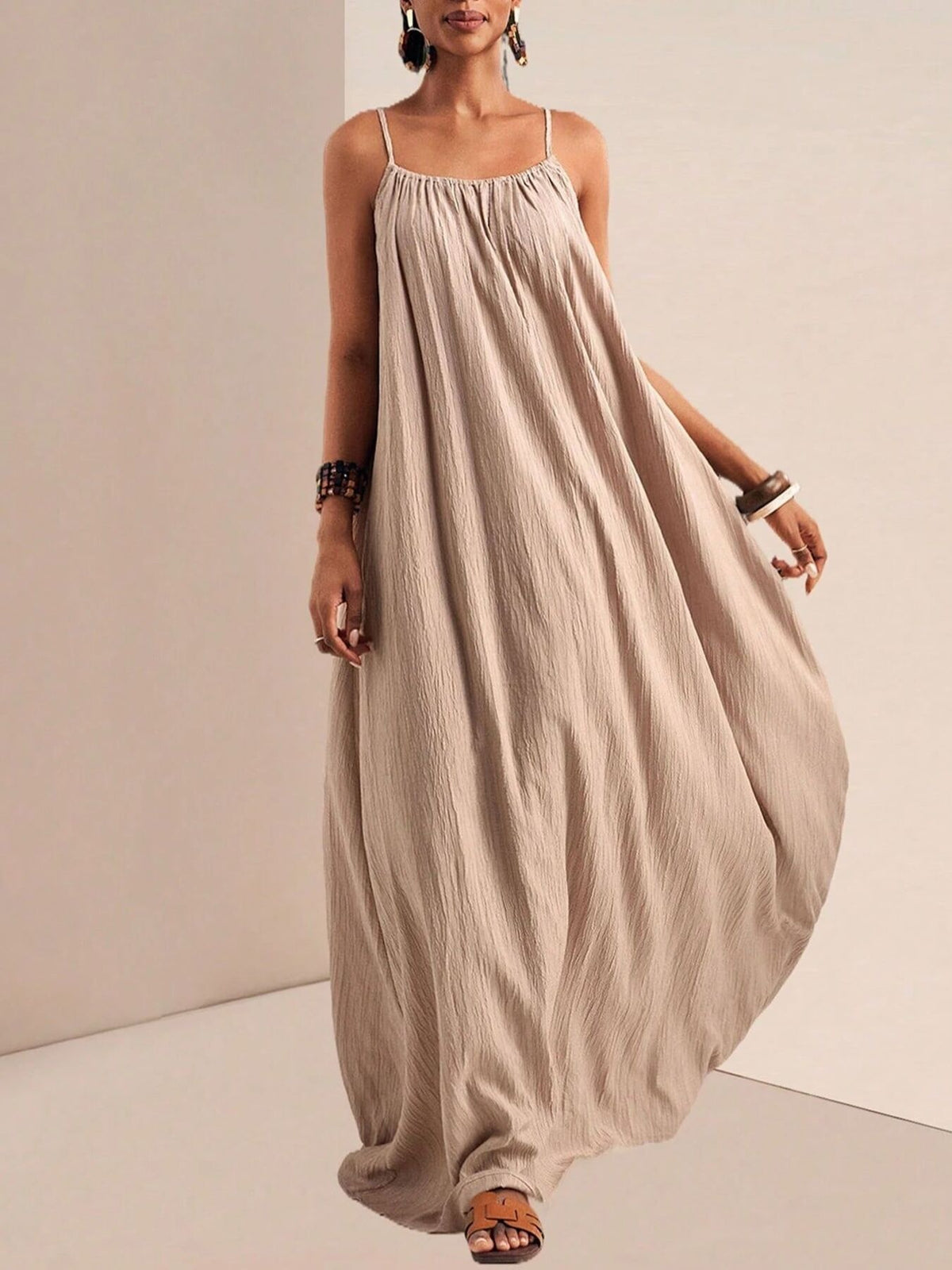 Ruched detail on maxi dress bodice