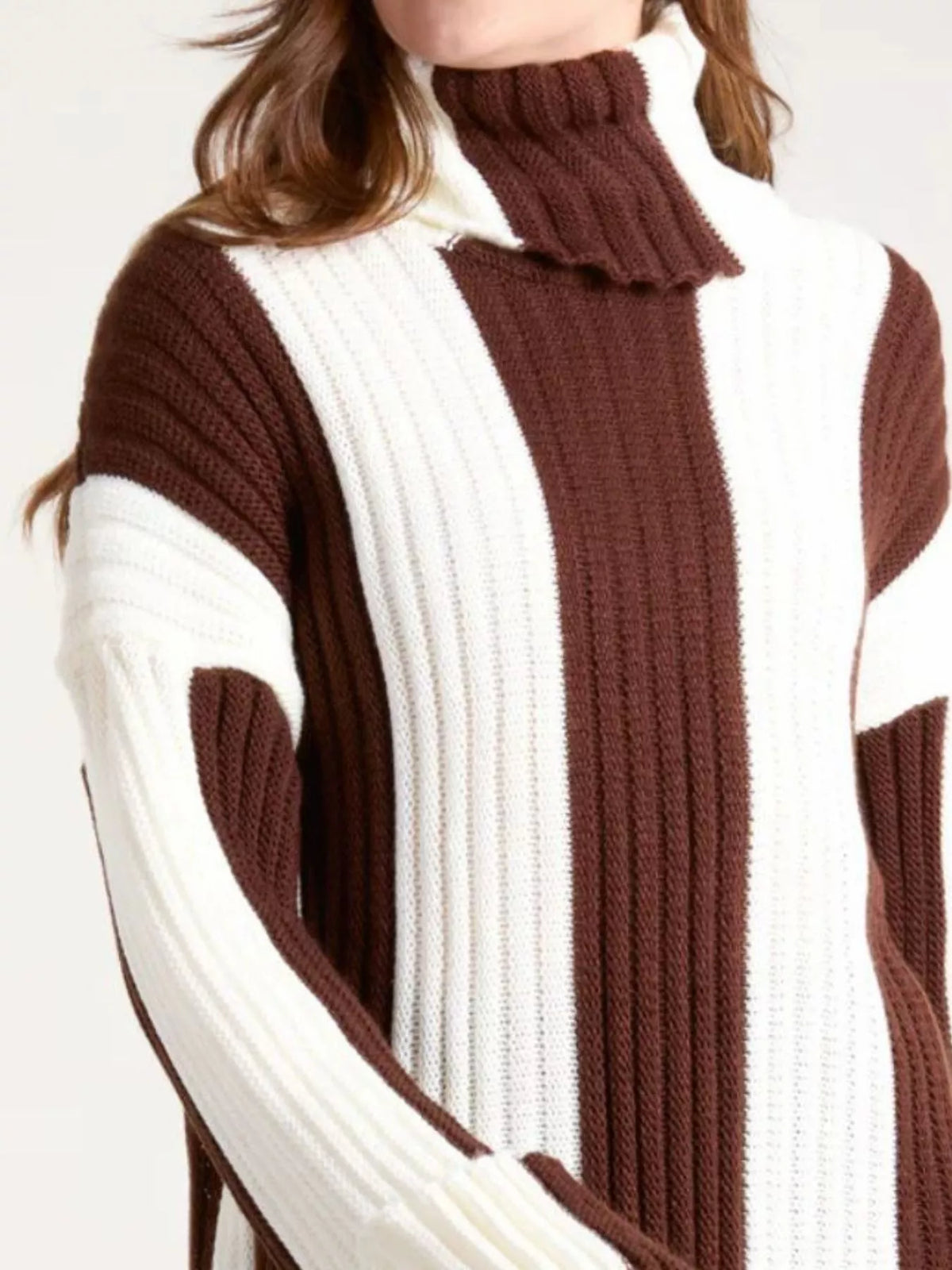 color block ribbed turtleneck sweater fabric knit detail
