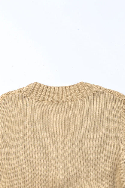 Cable-Knit Button Down V-Neck Cardigan - Fashorio