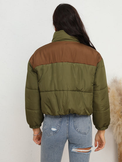 Two-Tone Zip-Up Puffer Jacket - Fashorio