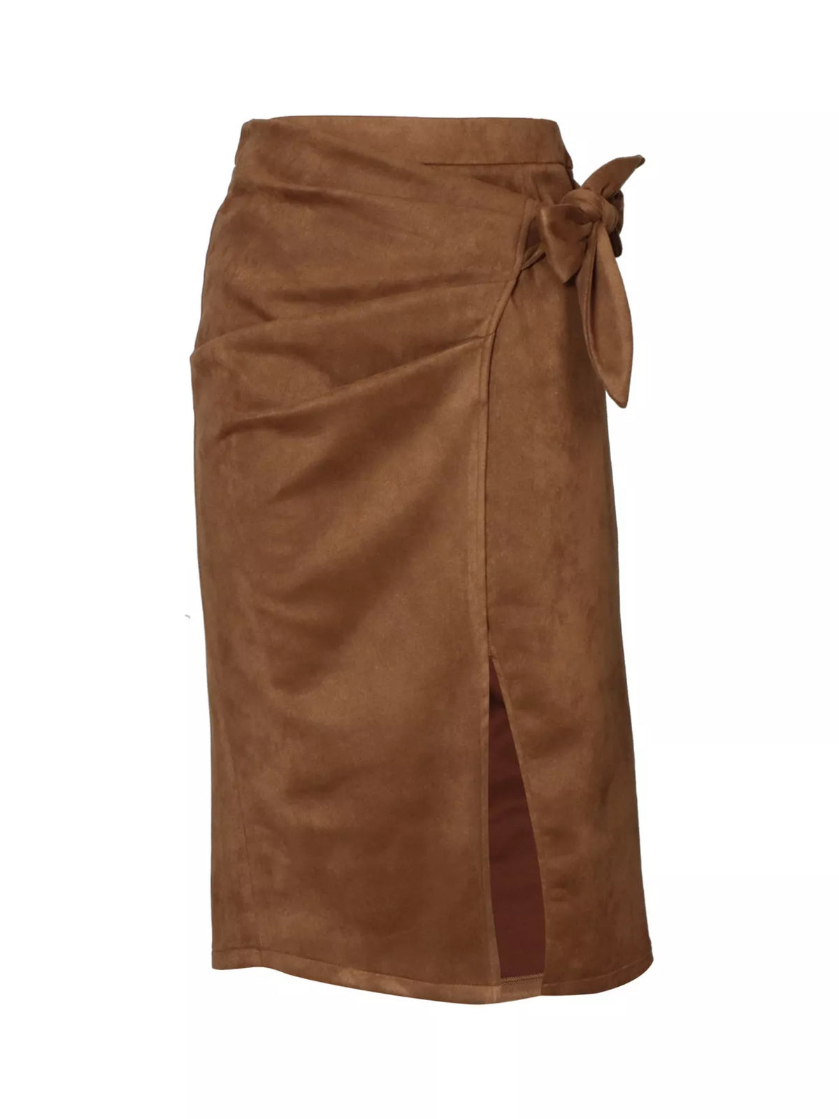 brown wrap midi skirt close up