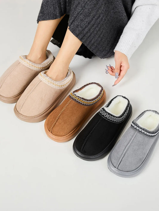 Faux Fur Suede Platform Slippers - Fashorio