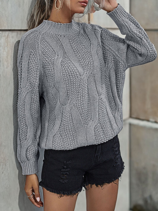 Rib-Knit Mock Neck Sweater Gray - Fashorio