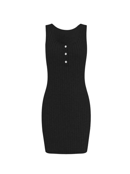 Ribbed Button Front Dress and Cardigan Sweater Set - Fashorio