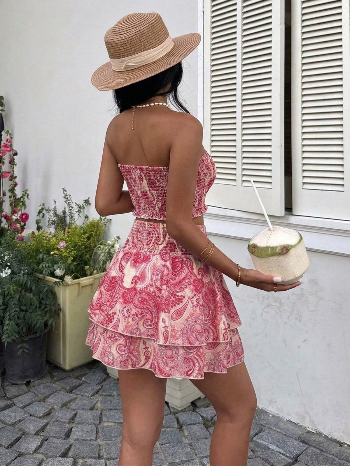 Paisley Print Tube Top and Ruffle Mini Skirt Set, view 5