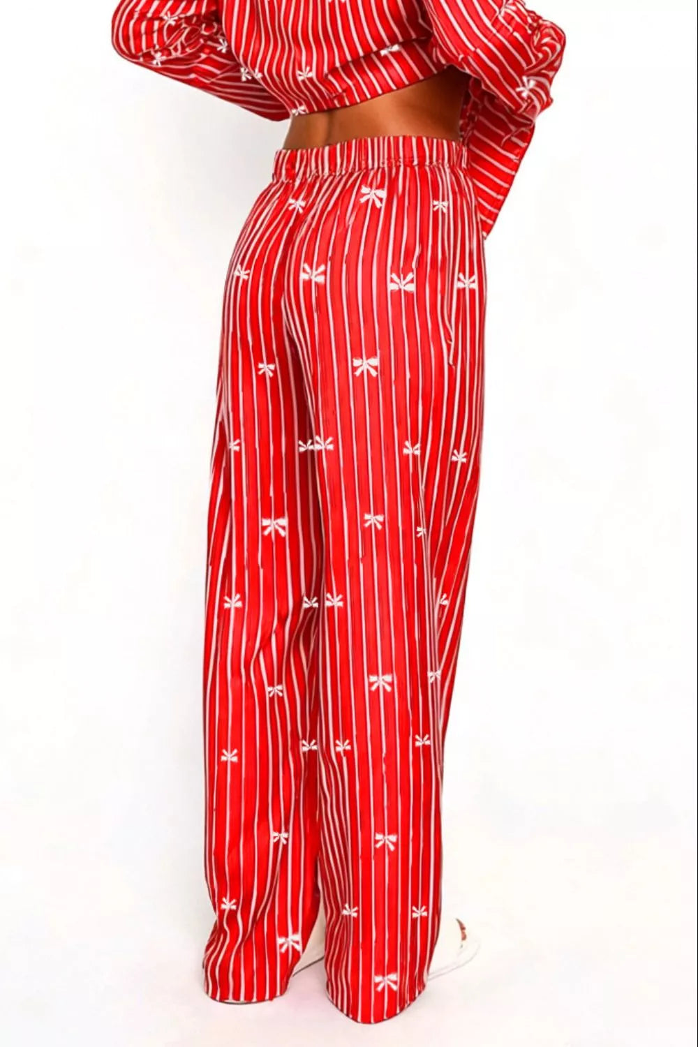Bow Print Top and Wide Leg Pants Lounge Set, view 6