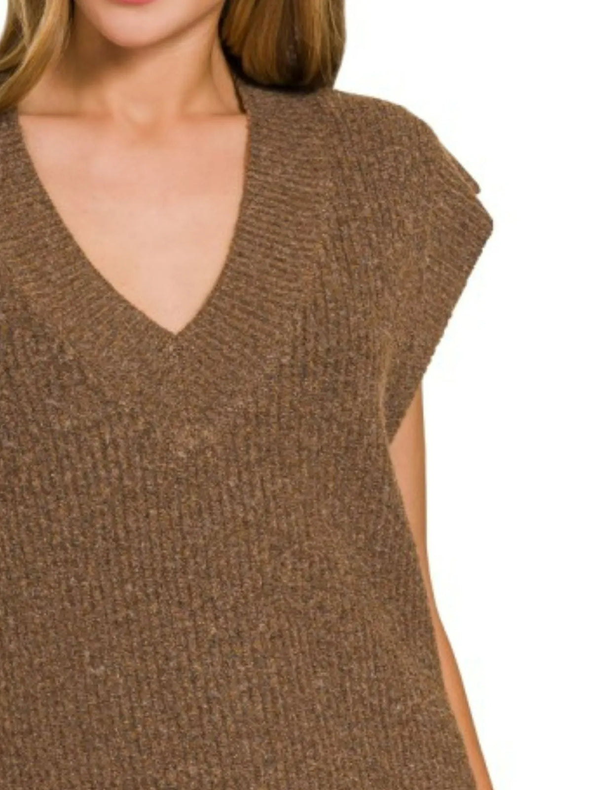 Oversized Side Slit Sweater Vest in Brown back view
