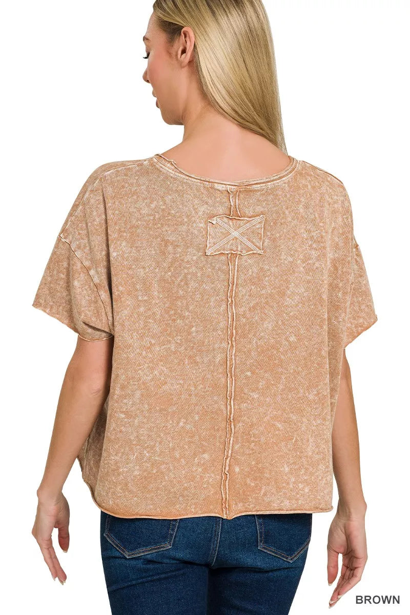 Close up of the soft washed cotton fabric and sleeve