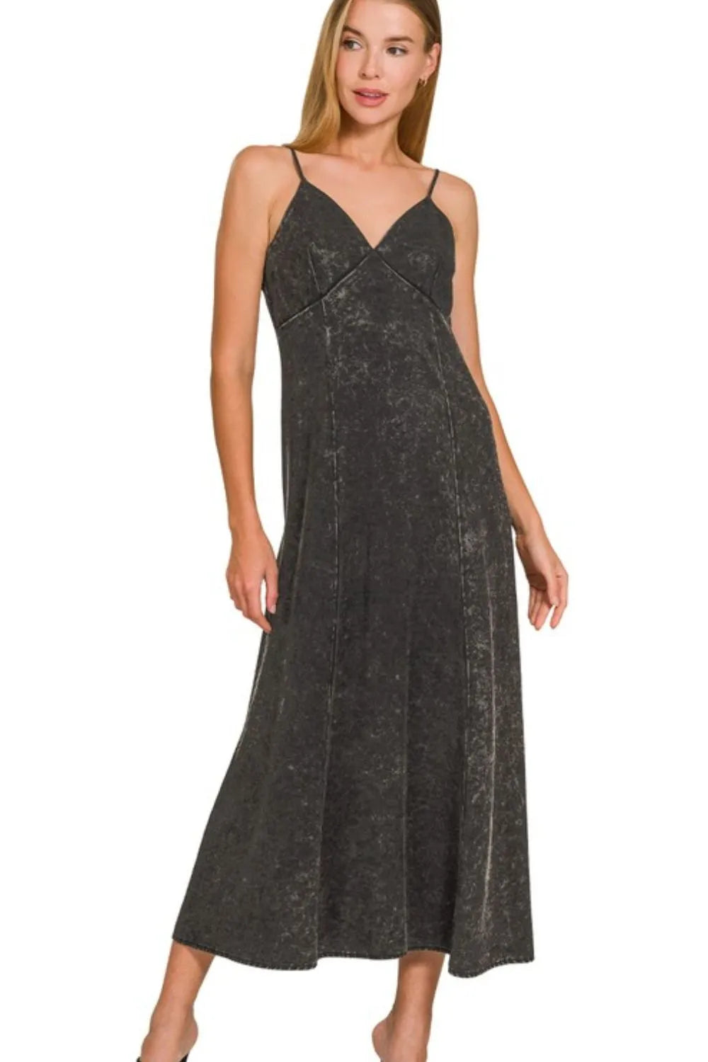 Mineral Wash Tencel Maxi Dress in Ash Black