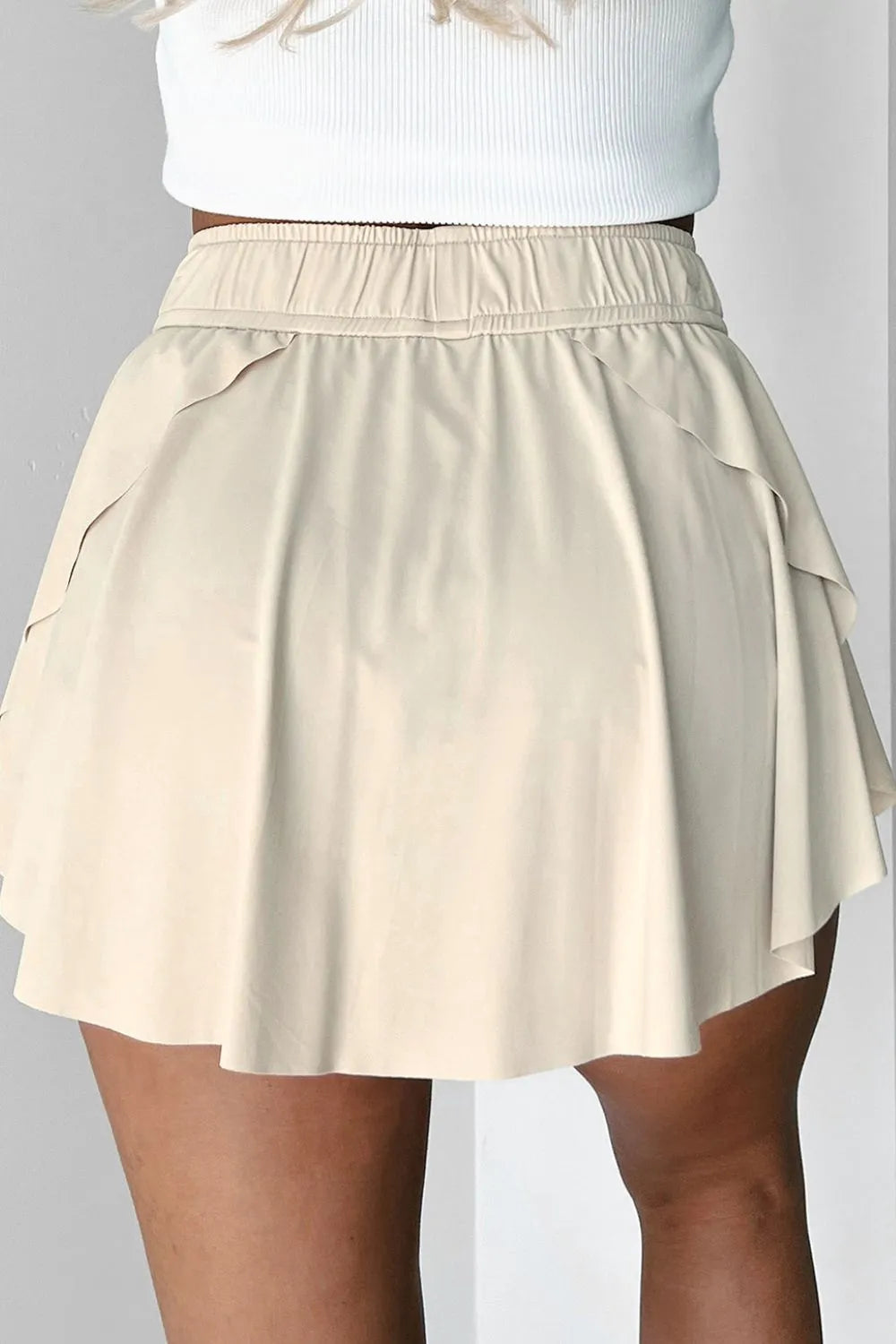 Drawstring high waist lined active skort styled full length look