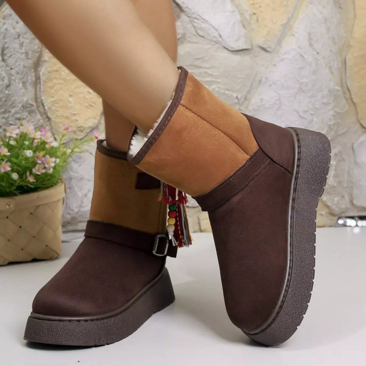 Bohemian Style Ankle Boots with Tassel Decor styled with denim