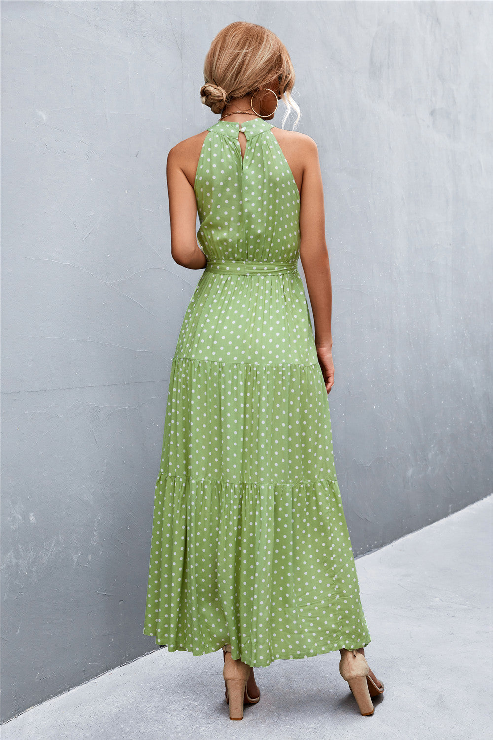 Printed sleeveless tie waist maxi dress view 9