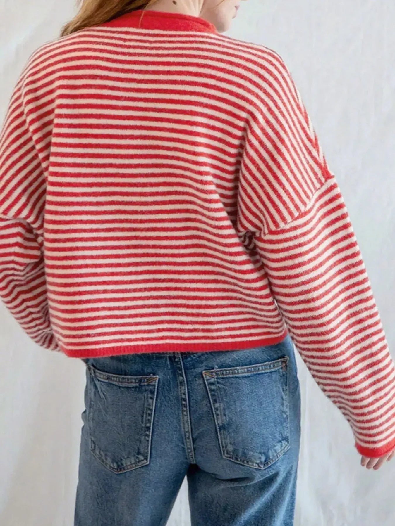 Striped Button Front Long Sleeve Cardigan - Fashorio