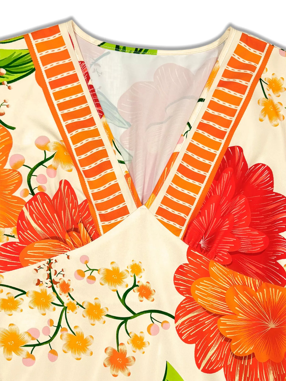 Orange floral V neck maxi dress movement shot