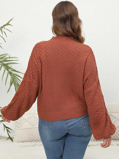 Plus Size Mock Neck Cable Knit Long Sleeve Sweater - Fashorio