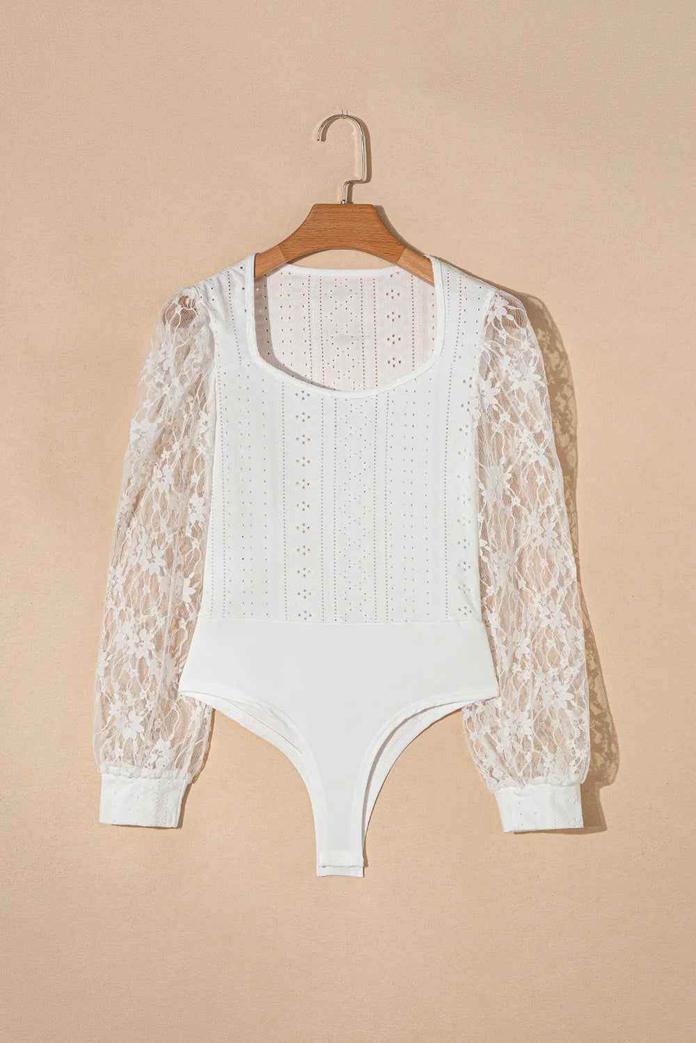 Eyelet Lace Long Sleeve Bodysuit - Fashorio