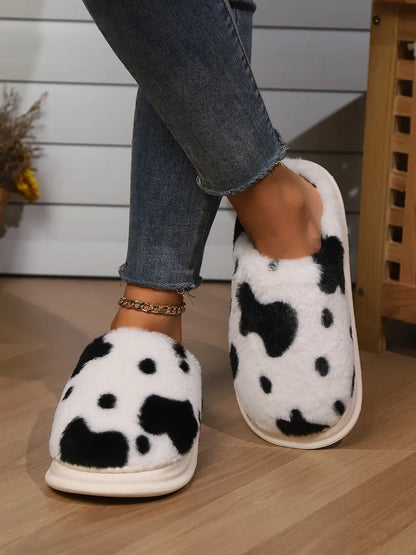 Animal Print Faux Fur Slippers - Fashorio