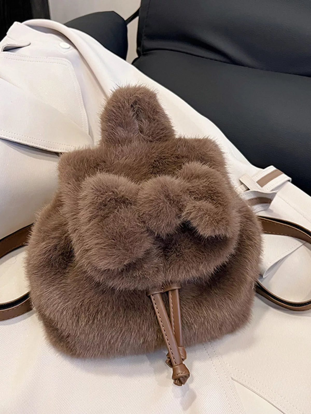 Mini plush backpack in black