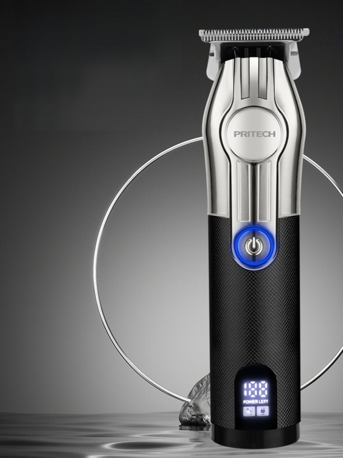 Cordless rechargeable hair clipper in silver