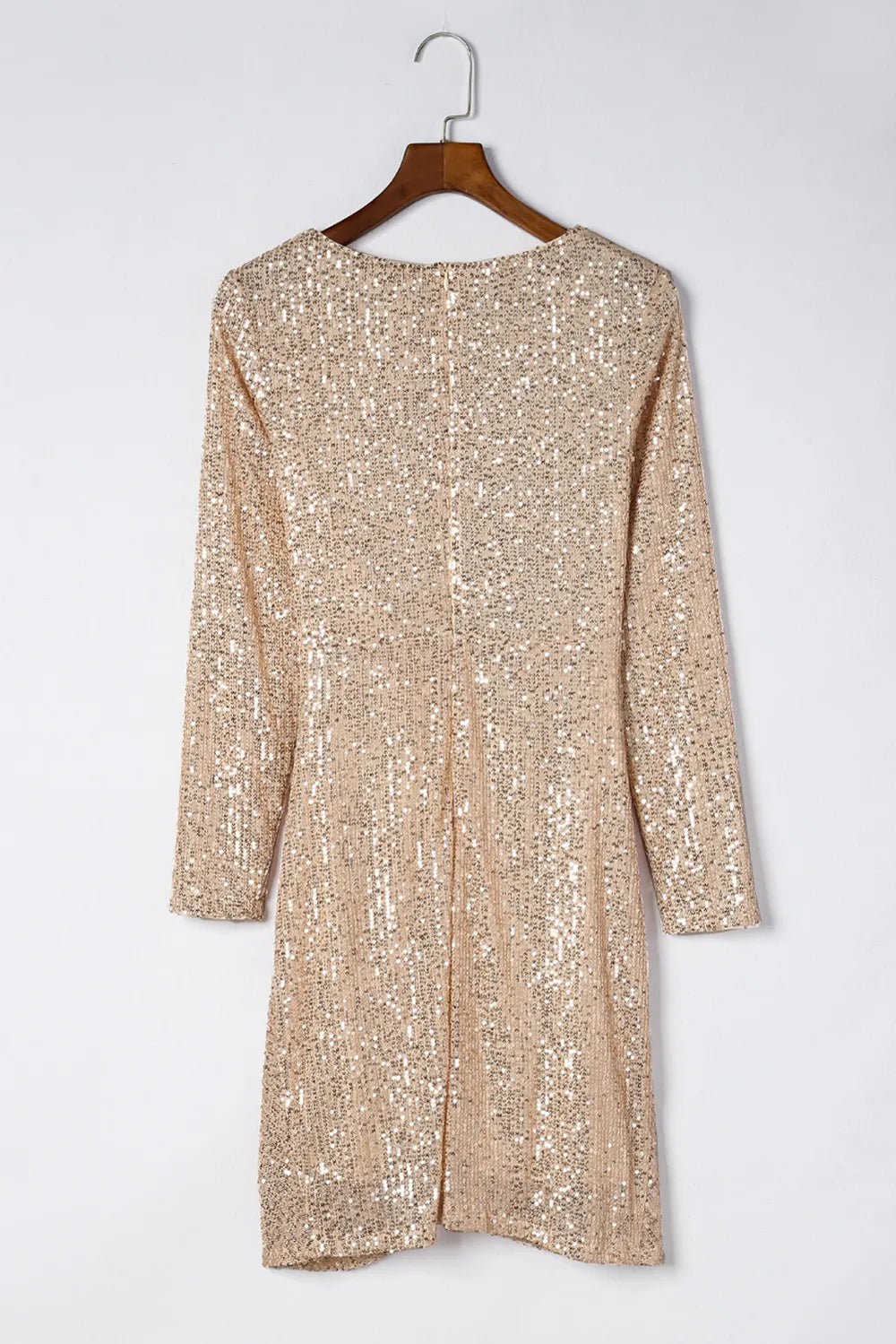 Sequin Knot Front Long Sleeve Mini Dress in Beige view 8