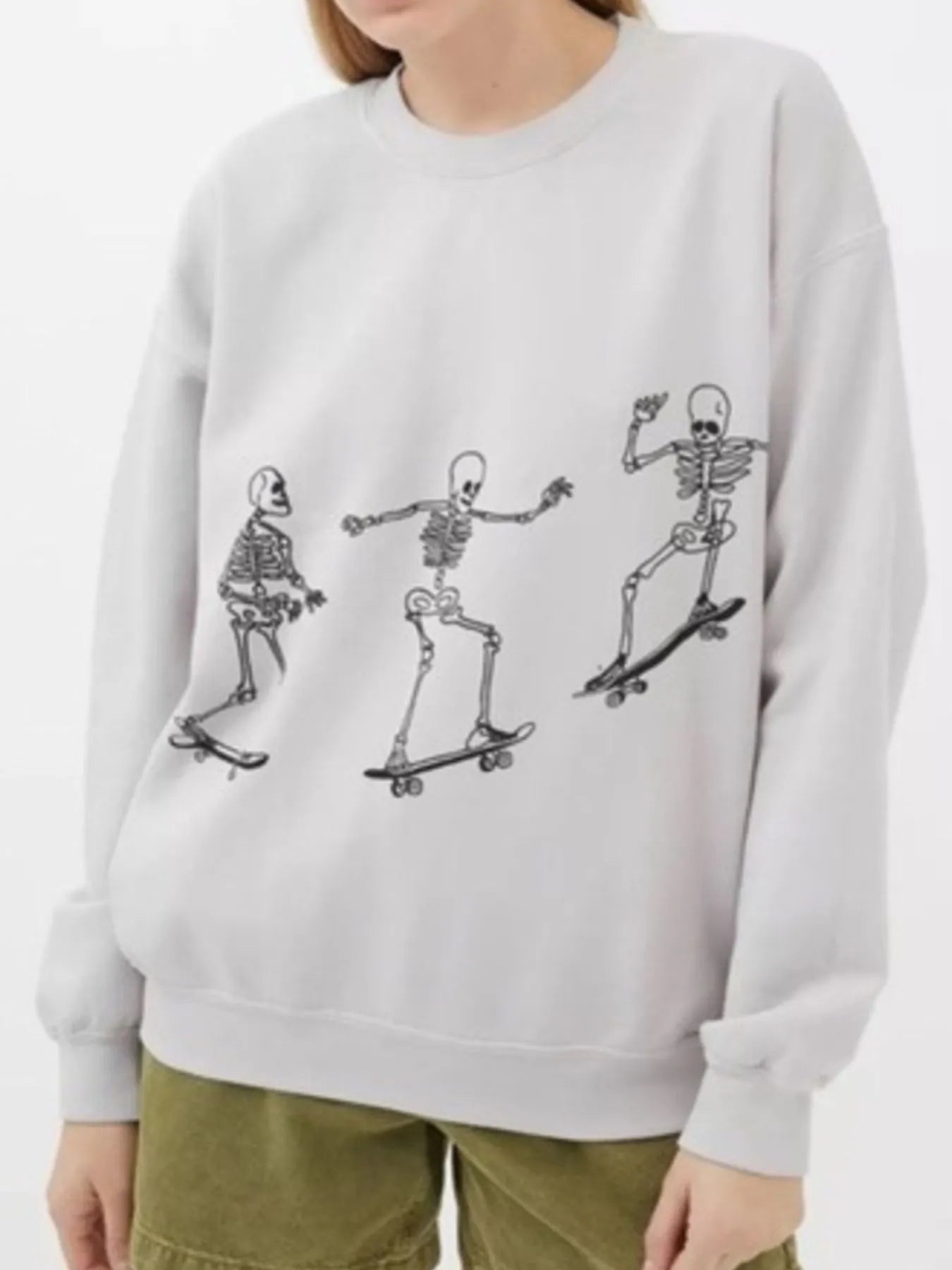 Skeleton Graphic Oversized Sweatshirt Light Gray - Fashorio