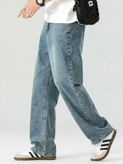 Men's High Waist Washed Wide Leg Jeans - Fashorio