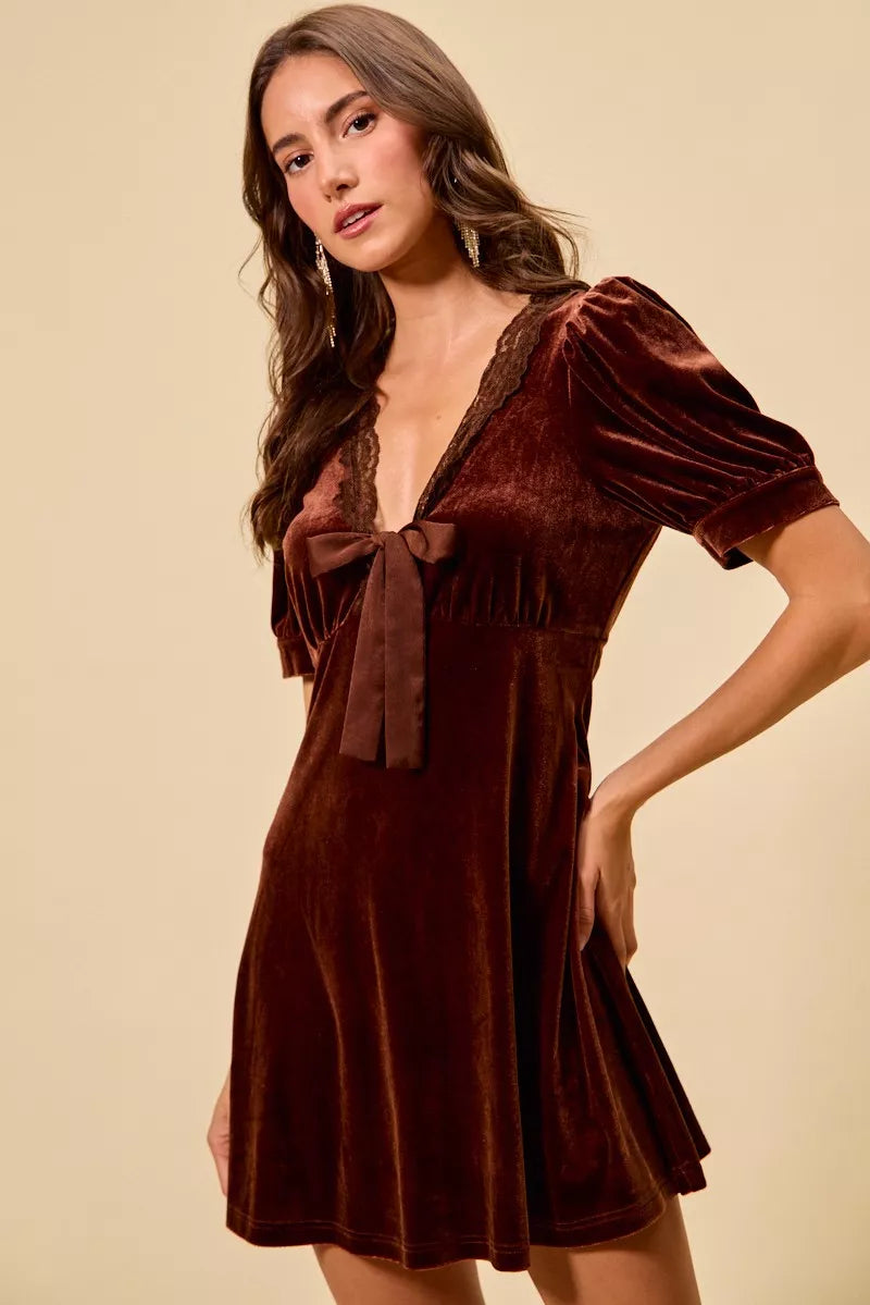 velvet short sleeve mini dress back view