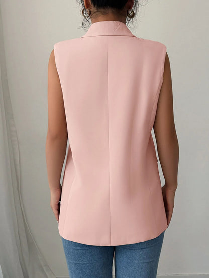 One Button Sleeveless Blazer - Fashorio