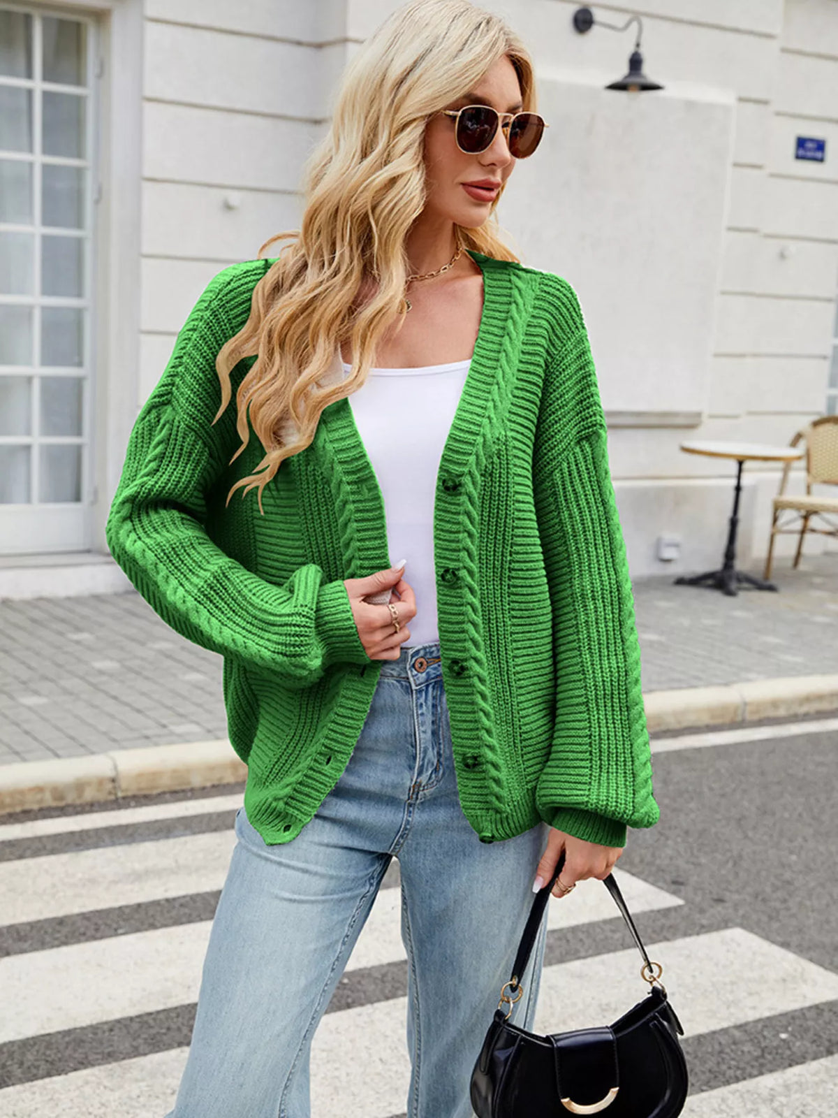 Ribbed button up cardigan back view