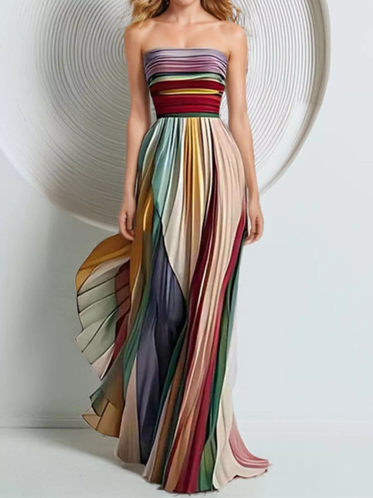 Pleated tube maxi dress detail view