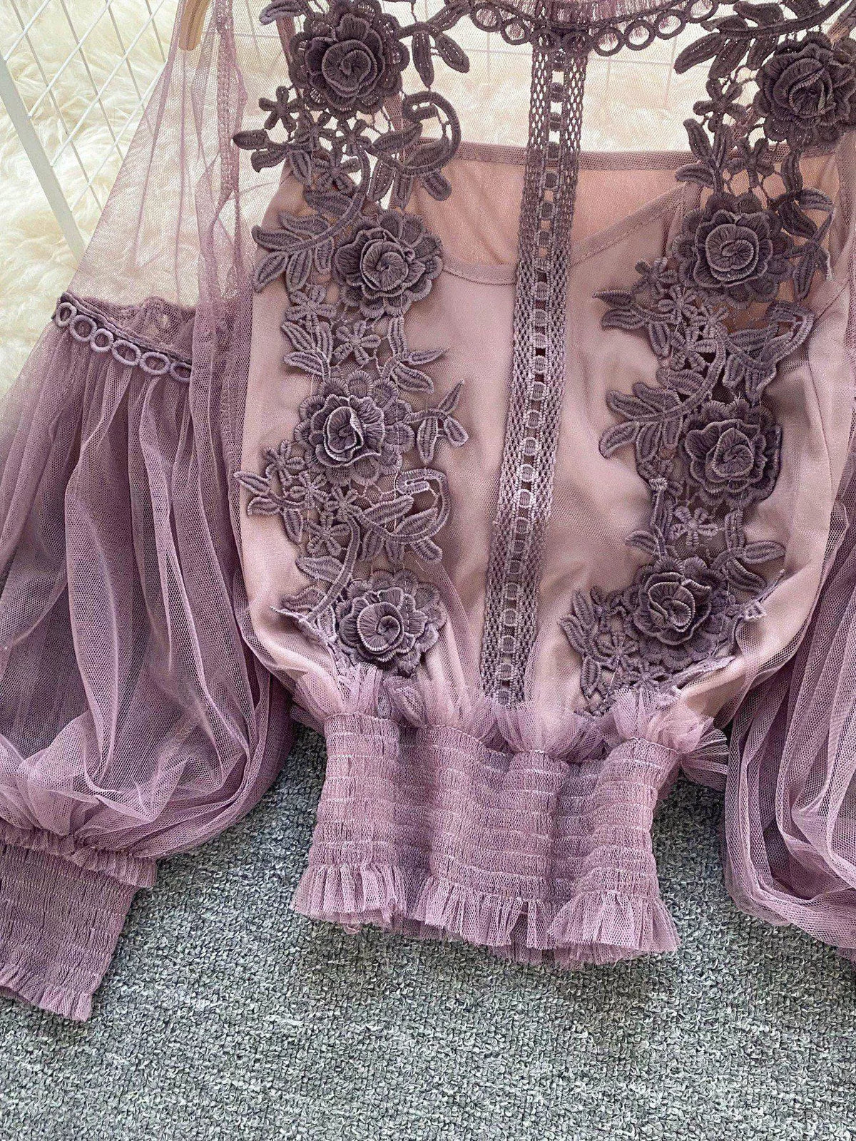 Floral Lace Blouse and Cami Two Piece Set, view 16