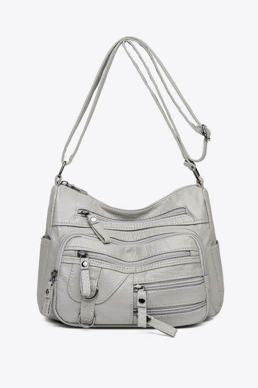 Multi-Pocket PU Leather Crossbody Bag Light Gray One Size - Fashorio