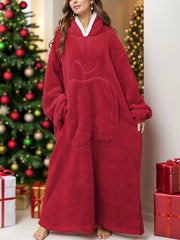 Pocketed Contrast Long Sleeve Hooded Lounge Dress Burgundy One Size - Fashorio