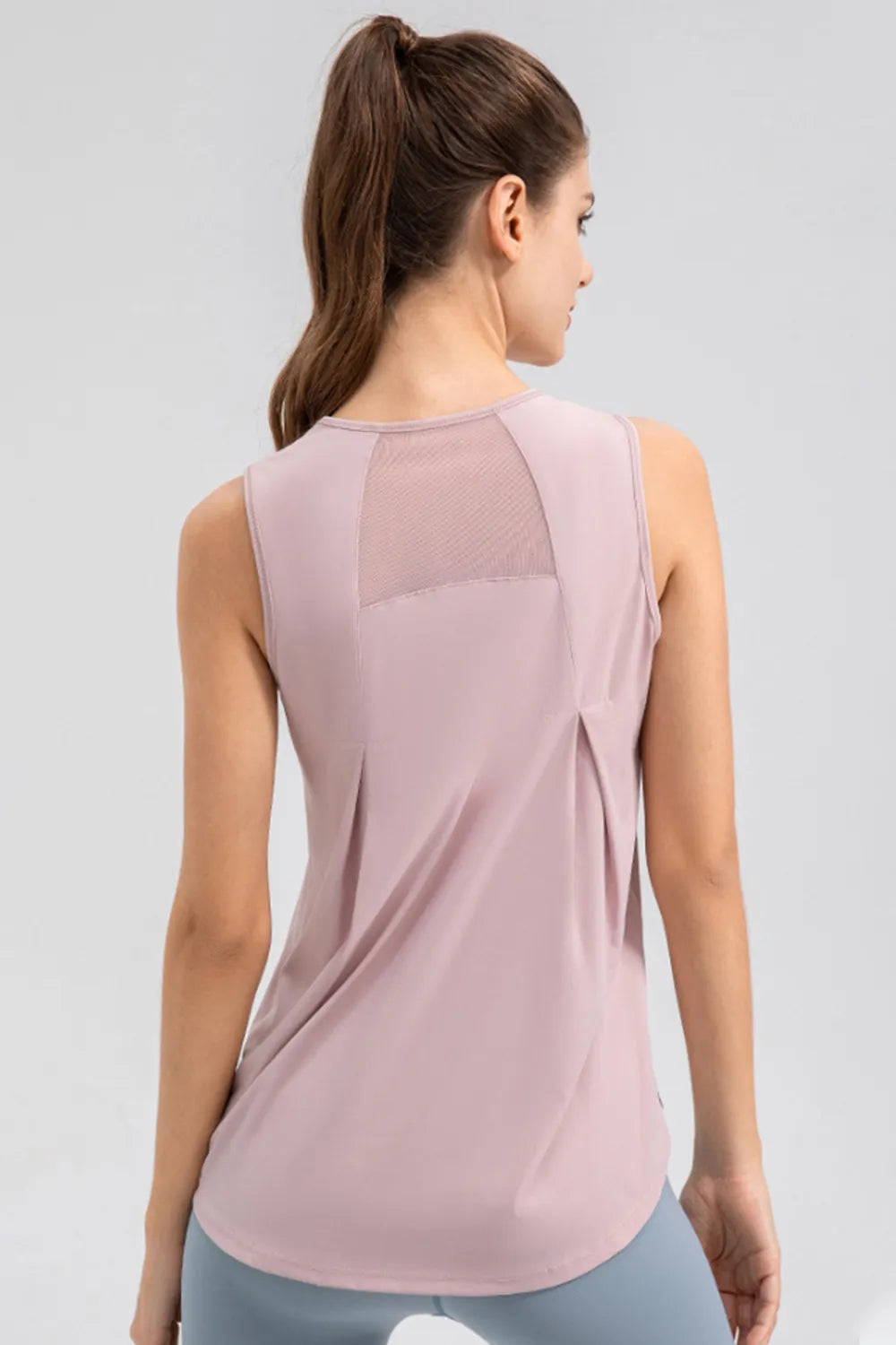 Round Neck Wide Strap Active Tank styled on model 11