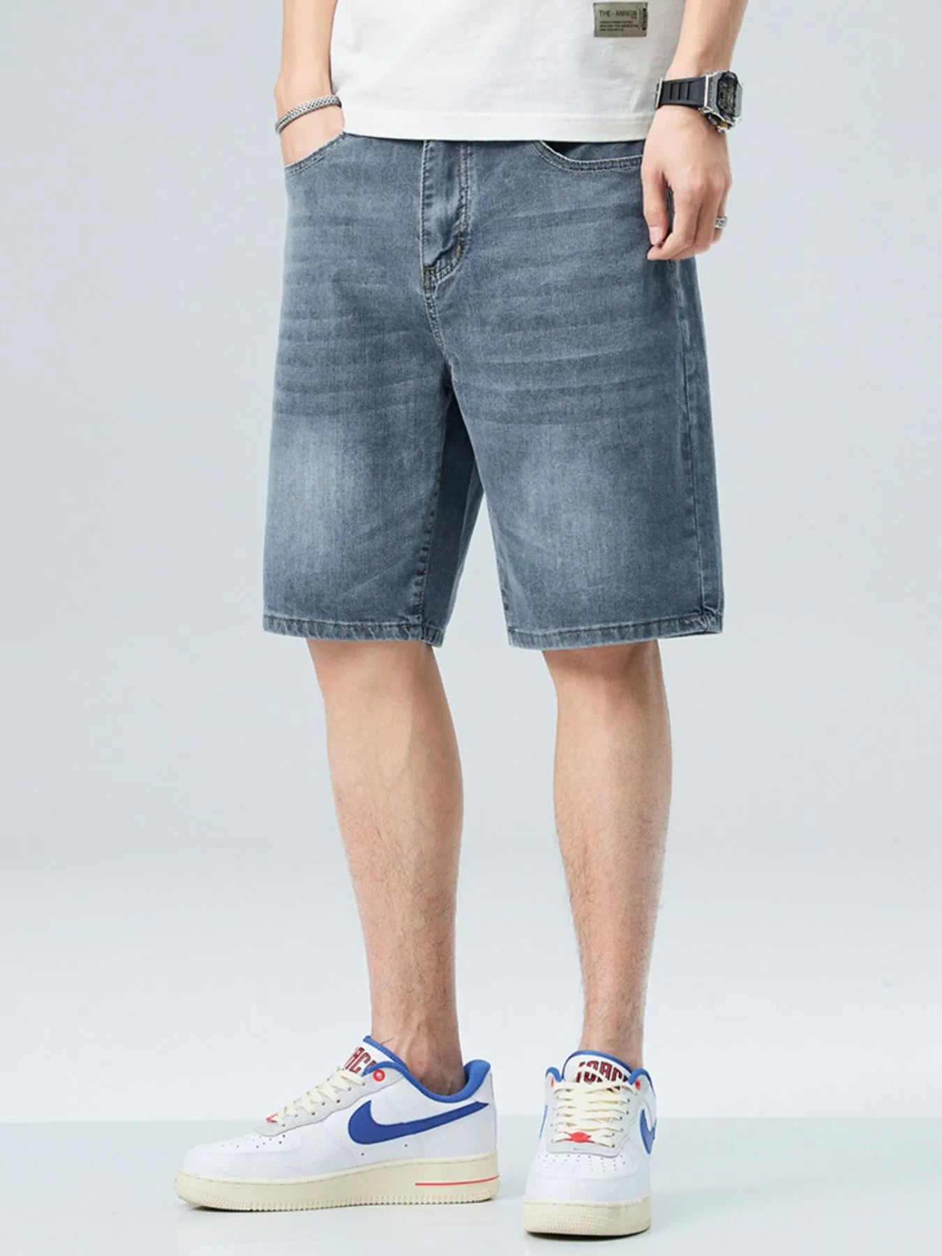 Men's Washed Denim Shorts with Pockets - Fashorio